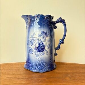 Stafford Ceramic Pitcher with Blue Floral Accents